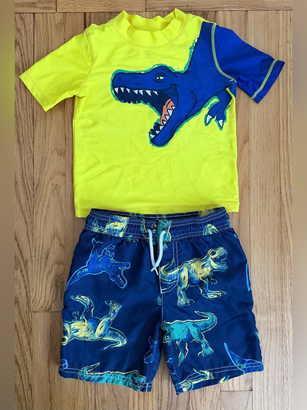 Carter's Bright Neon Yellow Dinosaur themed Swim suit